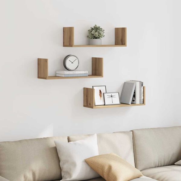 vidaXL Wall Shelves 3 pcs Artisian Oak 22.8x7.1x7.1" Engineered Wood