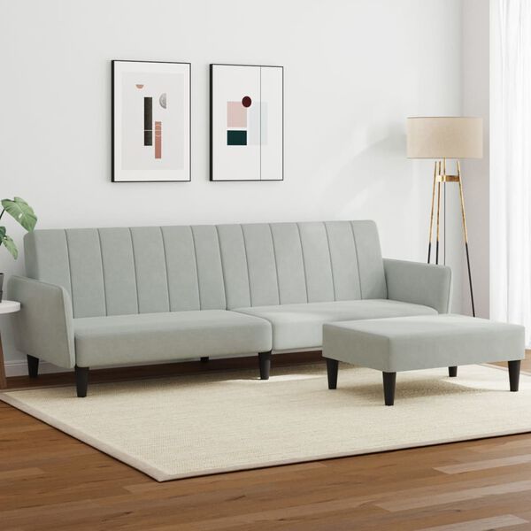 vidaXL Sofa Bed Light Grey Velvet (100% polyester), wood, plastic 2-Seater