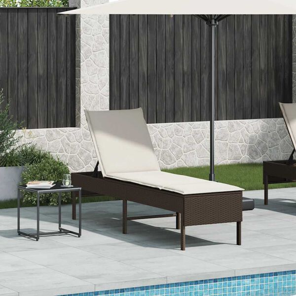vidaXL Sun Lounger with Cushion Brown 55x200x44cm Poly Rattan