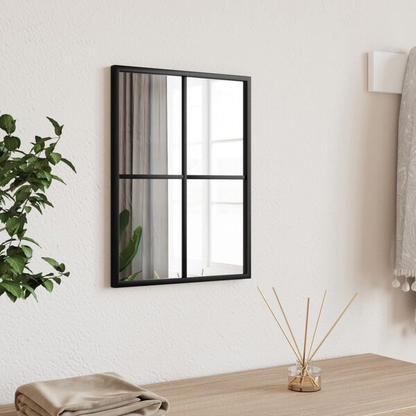 vidaXL Wall Mirror Black Glass and Powder-Coated Iron 12 x 16 in