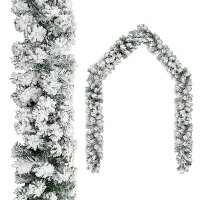 vidaXL Christmas Garland with LEDs&Flocked Snow Green 32.8' PVC