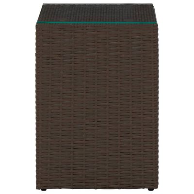 vidaXL Side Table with Glass Top Brown 13.8"x13.8"x20.5" Poly Rattan