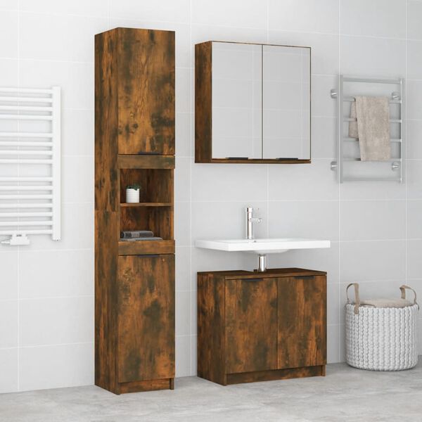 vidaXL Bathroom Furniture Set Smoked Oak Engineered Wood Large