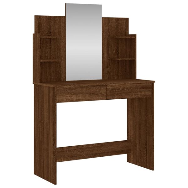 vidaXL Dressing Table Brown oak Engineered wood and glass Standard