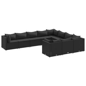 vidaXL Patio Sofa Set Black PE rattan, Powder-coated steel 10-piece set