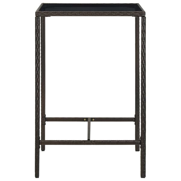 vidaXL Bar Table Brown PE rattan, tempered glass, powder-coated steel