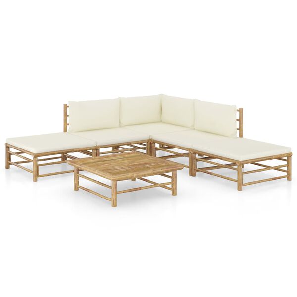 vidaXL Garden Lounge Set Cream White, Bamboo Bamboo, Fabric (100% Polyester)