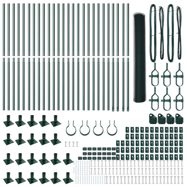 vidaXL Fence with Posts Green 1.2 x 50 m PVC-coated steel