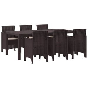 vidaXL Garden Dining Set 7 pcs Brown Polt rattan