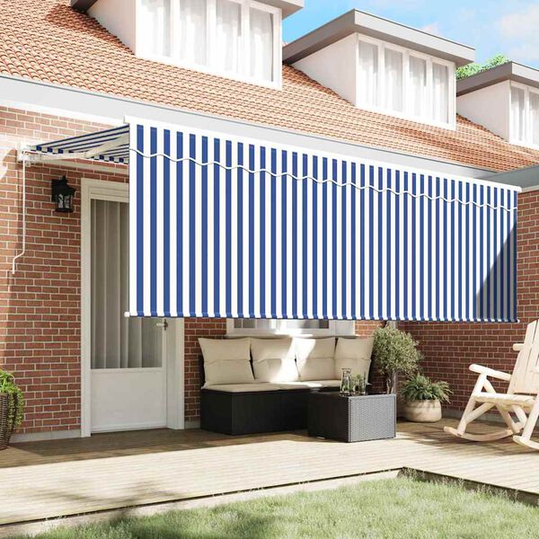 vidaXL Retractable Awning Manual Blue and white 137.8" x 78.7