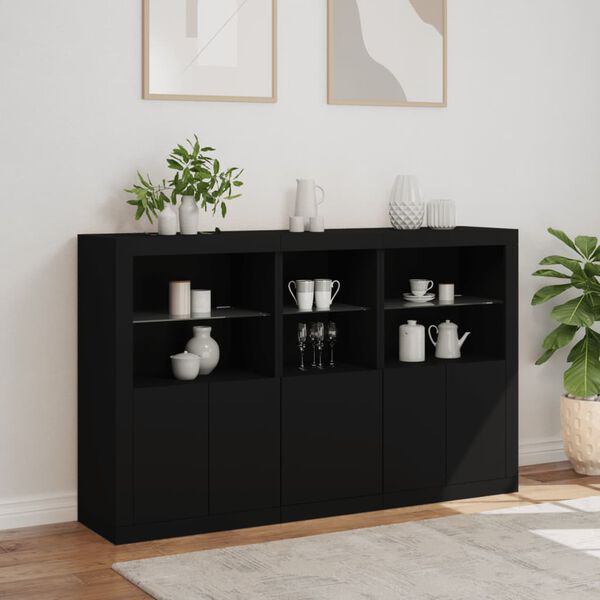 vidaXL Sideboard Black Engineered wood, Glass Large Sideboard