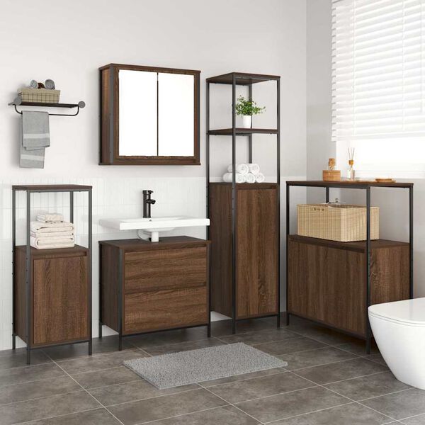 vidaXL Bathroom Furniture Set with Shelf 5 pcs Brown 76.5 x 35 x 95 cm