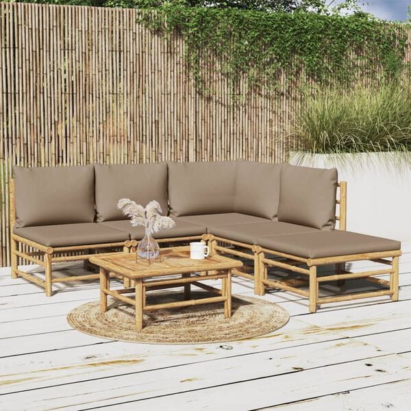vidaXL Garden Lounge Set Taupe Bamboo, Polyester 7 Piece Set Modular