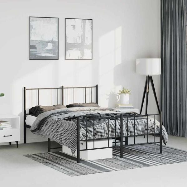 vidaXL Bed Frame Black Powder-Coated Steel 59 x 79 in King Size