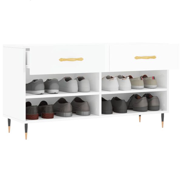 vidaXL Shoe Bench High gloss white Engineered wood, iron Medium