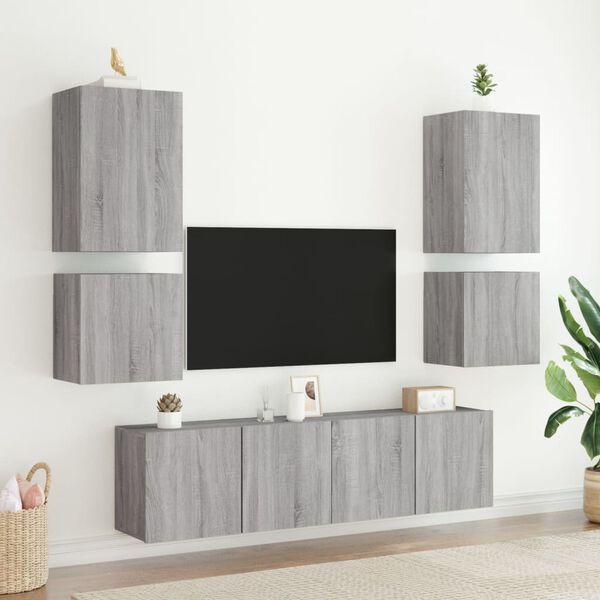 vidaXL TV Wall Cabinet Set of 2 Grey Sonoma Engineered wood Medium