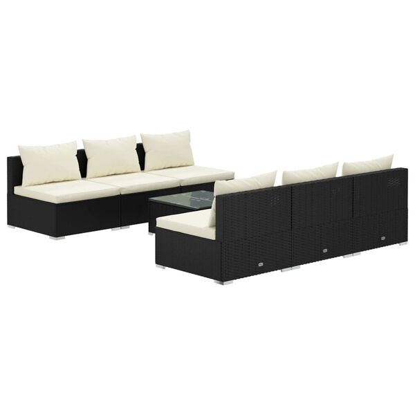 vidaXL Garden Lounge Set Black PE rattan, powder-coated steel, fabric, glass