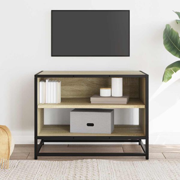 vidaXL TV Cabinet Sonoma Oak Engineered Wood and Metal Medium TV Cabinet