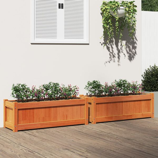 vidaXL Garden Planter Set of 2 Wax brown Solid pine wood Large