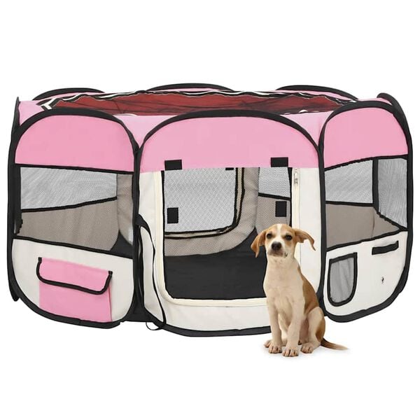 vidaXL Dog Playpen Pink and cream Polyester 49.2 in x 49.2 in x 24.0 in