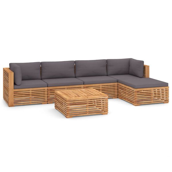 vidaXL 6 Piece Patio Lounge Set with Dark Gray Cushion Solid Teak Wood