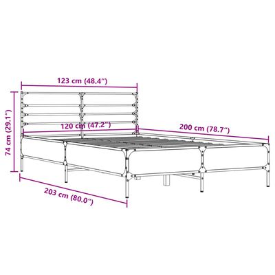 Technical diagram of bed dimensions with measurements (in cm and inches)