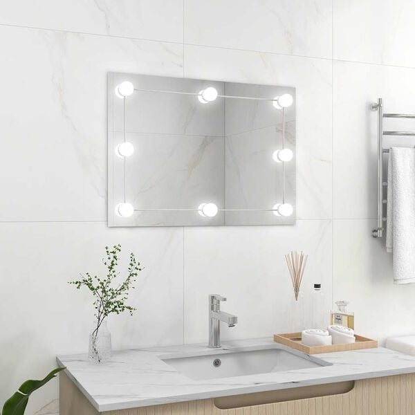 vidaXL Wall Mirror With Led Light Silver Glass, EVA, Plastic