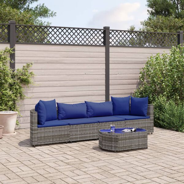 vidaXL Patio Sofa Set Set of 4 Gray PE rattan Large