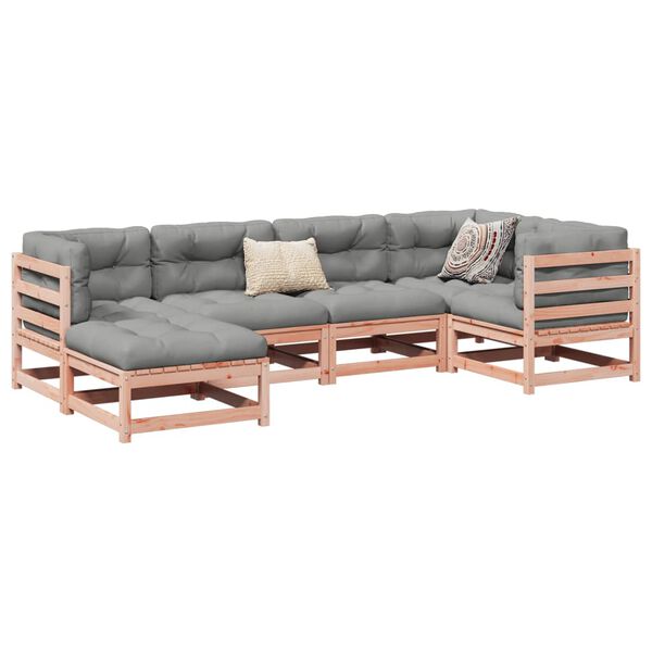 vidaXL Garden Sofa Set Reddish brown, Grey Douglas fir wood 6 Piece Set