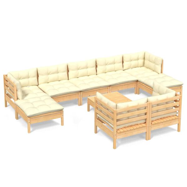 vidaXL Garden Lounge Set Cream, Pine Solid pinewood, Fabric (100% polyester)