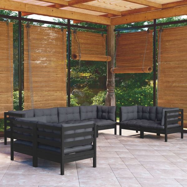 vidaXL Garden Lounge Set Black Solid pinewood, fabric (100% polyester)