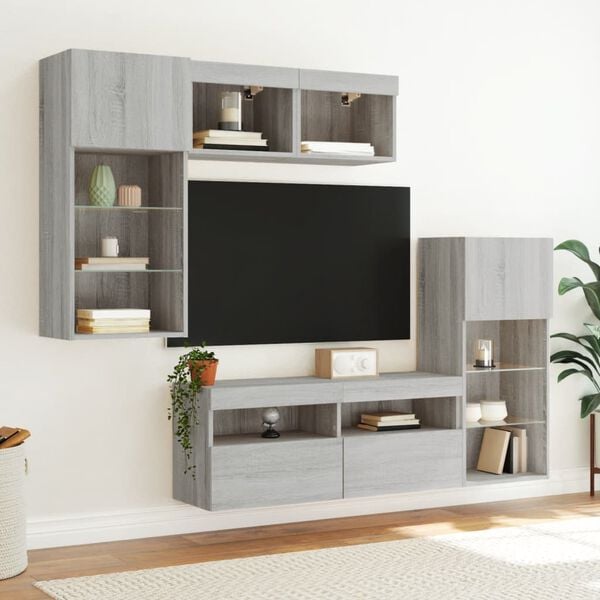 vidaXL 5 Piece TV Wall Units with LED Gray Sonoma Engineered Wood