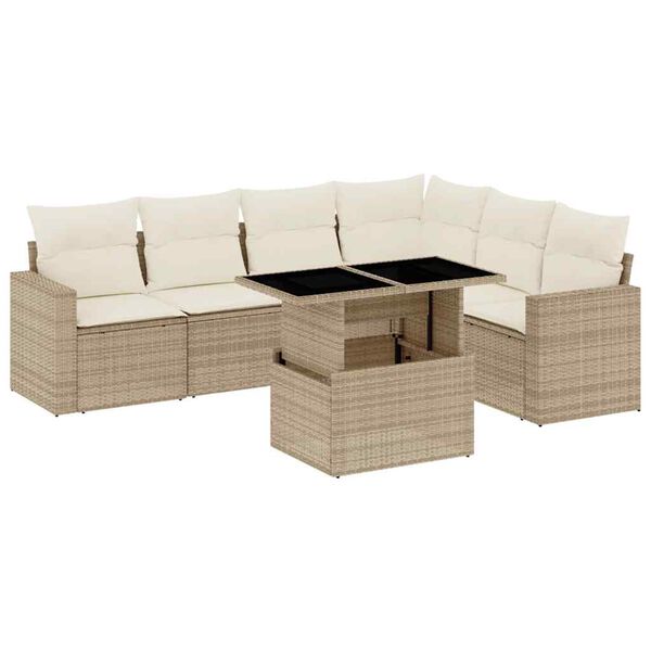 vidaXL Garden Sofa Set Beige PE rattan, powder-coated steel, tempered glass