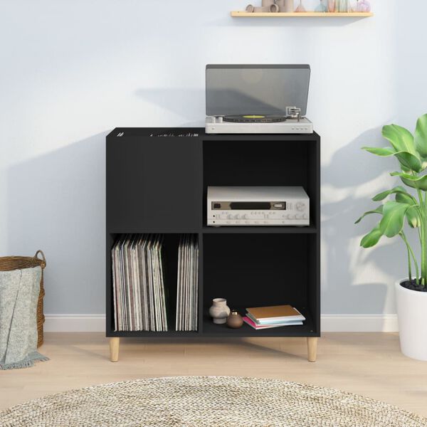 vidaXL Record Cabinet Black Engineered wood, solid eucalyptus wood Medium