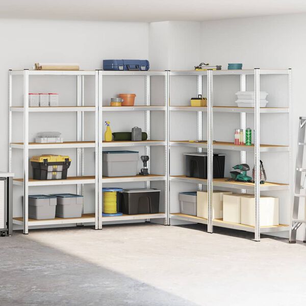 vidaXL 5-Layer Storage Shelves 4 pcs Silver Steel&Engineered Wood
