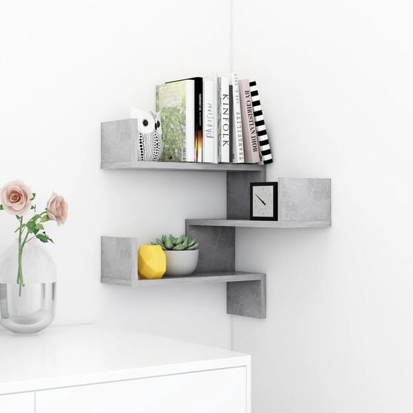 vidaXL Wall Corner Shelf Concrete Grey Engineered Wood 15.7x15.7x19.7 in