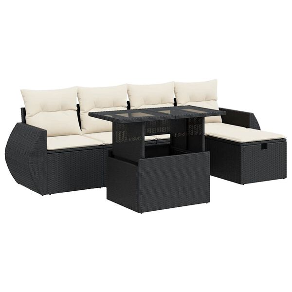 vidaXL Garden Sofa Set Black PE rattan Large Adjustable Feet