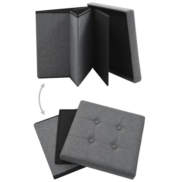 vidaXL Storage Stool Set of 2 Dark Grey Faux linen, MDF, foam Medium