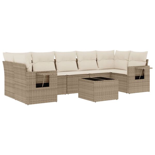 vidaXL Garden Sofa Set Beige PE rattan Large Adjustable Feet