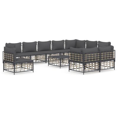 vidaXL 11 Piece Patio Lounge Set with Cushions Anthracite Poly Rattan