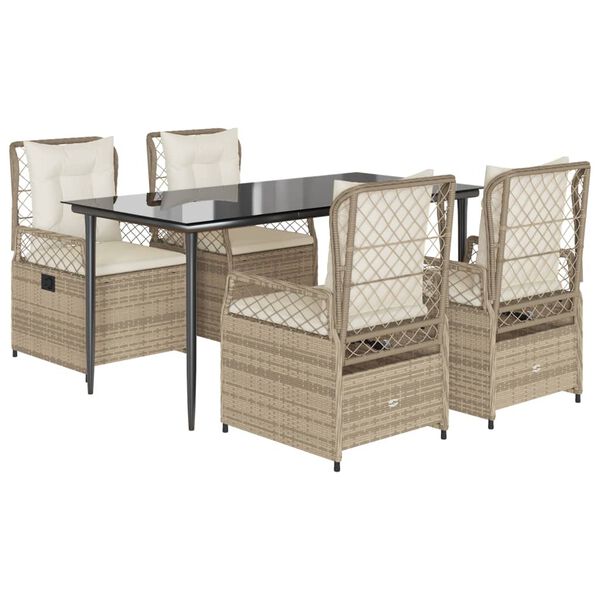 vidaXL 5 Piece Patio Dining Set with Cushions Beige Poly Rattan