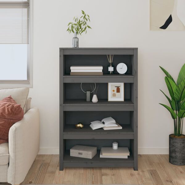 vidaXL Book Cabinet Grey Solid Pine Wood Medium Book Cabinet