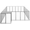 vidaXL Dog Kennel Black & Silver Grey PE, Powder-Coated Steel 19.9 ft²