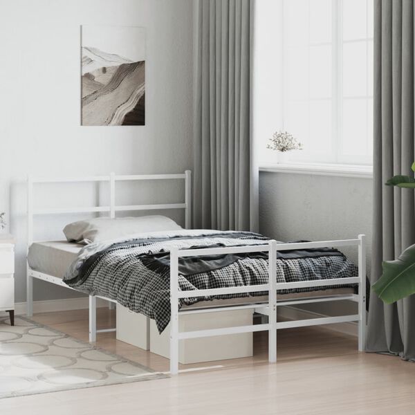 vidaXL Bed Frame White Steel Small Double Bed Frame Rectangular