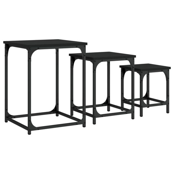 vidaXL Nesting Coffee Table Set of 3 Black Engineered wood and metal