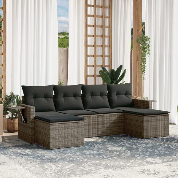 vidaXL Garden Sofa Set Grey PE rattan, powder-coated steel, polyester