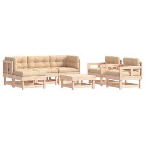 vidaXL Garden Lounge Set Beige Cushions on Pine Frame