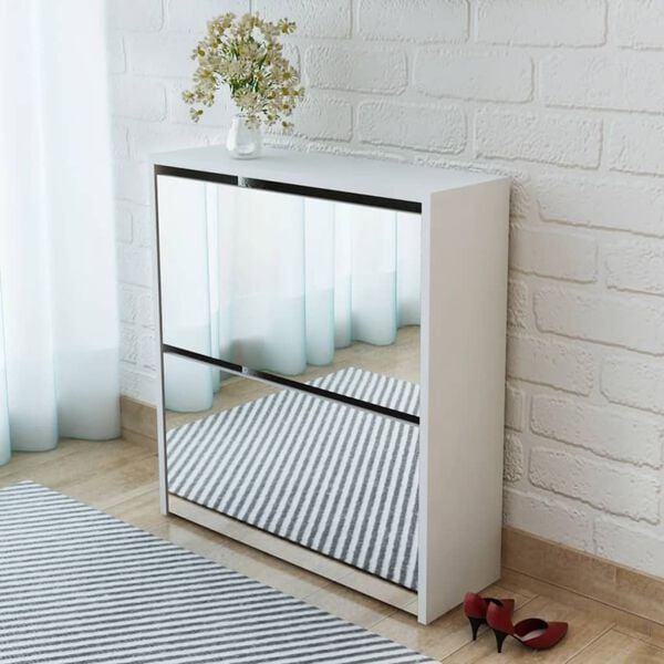 vidaXL Shoe Cabinet 2-Layer Mirror White 24.8x6.7x26.4"