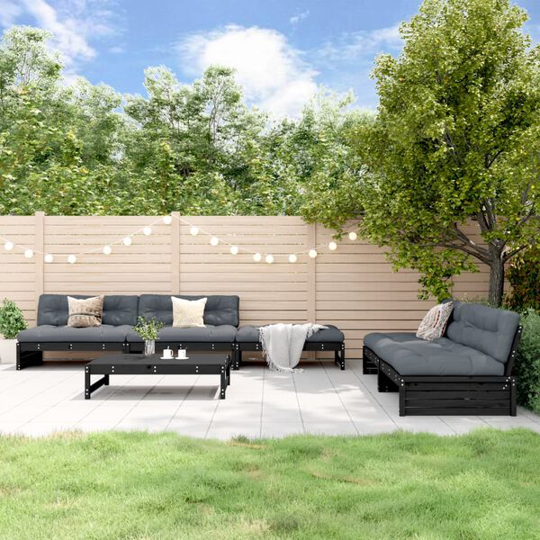 vidaXL Garden Lounge Set Black, Anthracite Solid Pine Wood, Oxford Fabric