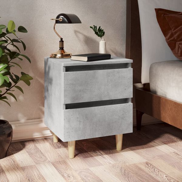 vidaXL Bed Cabinet with Solid Pinewood Legs Concrete Grey 15.7x13.8x19.7"